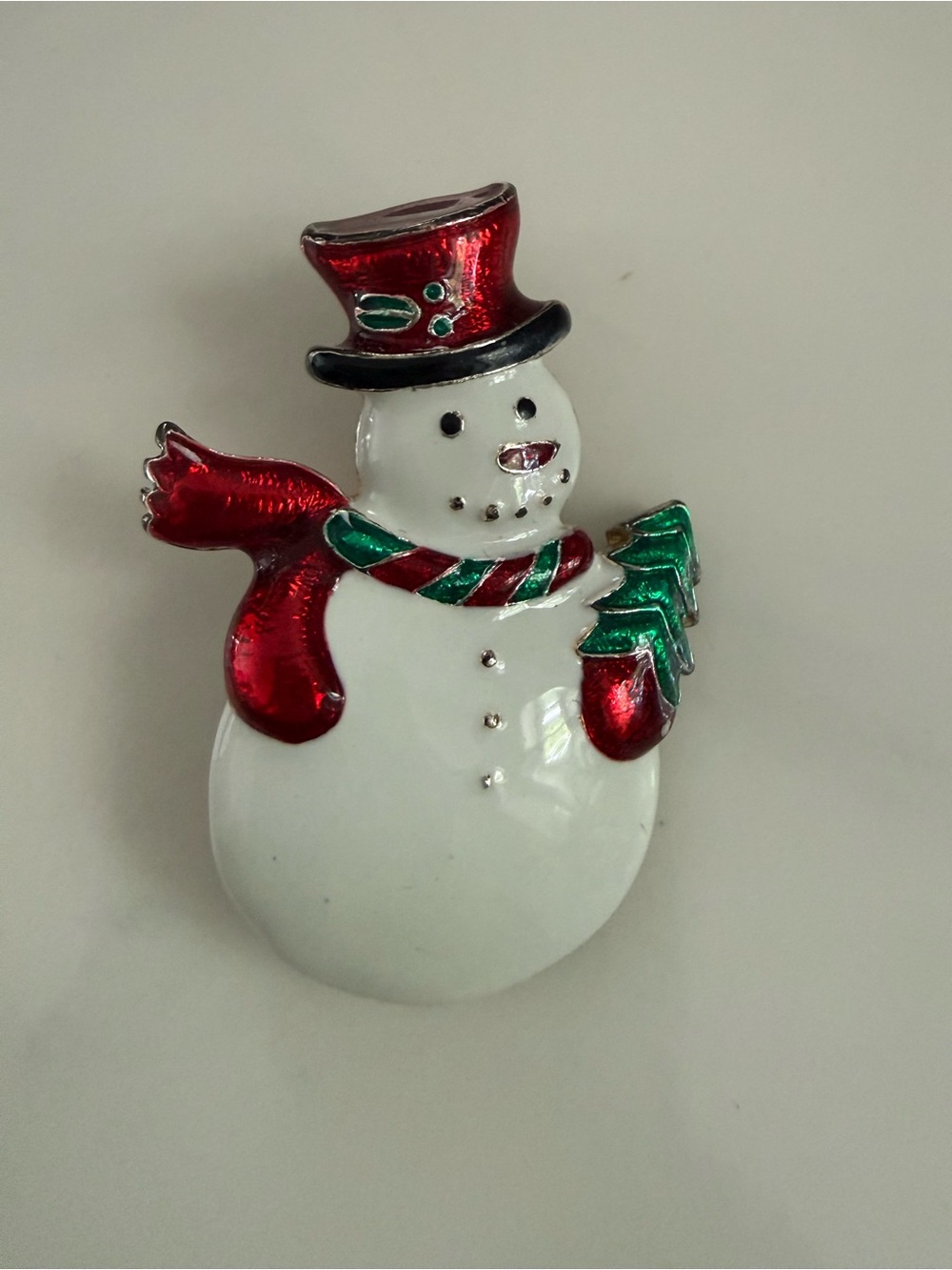 Festive Snowman Holiday Brooch - Red & Green